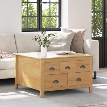 vidaXL Salontafel met lade HILL Honingbruin 79.5 x 79.5 x 49, Verzenden, Nieuw, Grenenhout