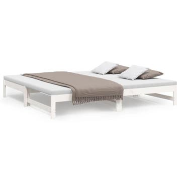Logeerbed Massief Grenen | Tweedekansje | OP=OP, Wit, Tweepersoons, Ophalen of Verzenden, 200 cm