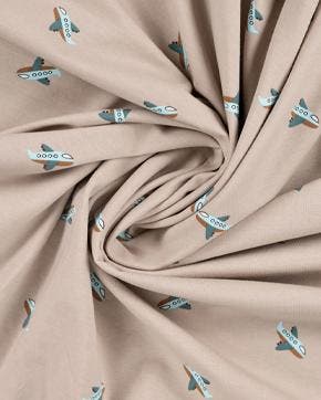 Tricot/Jersey Vliegtuigjes Beige, Nieuw, Beige