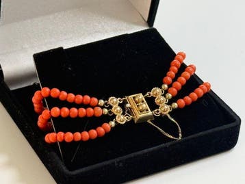 Kralenarmband - 14 karaat Geel goud, Coral Koraal