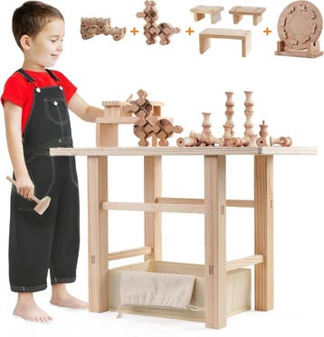 Houten Werkbank Kinderen 83-delig | Retourdeal 65% Korting, Ophalen of Verzenden, Nieuw, Jongen of Meisje