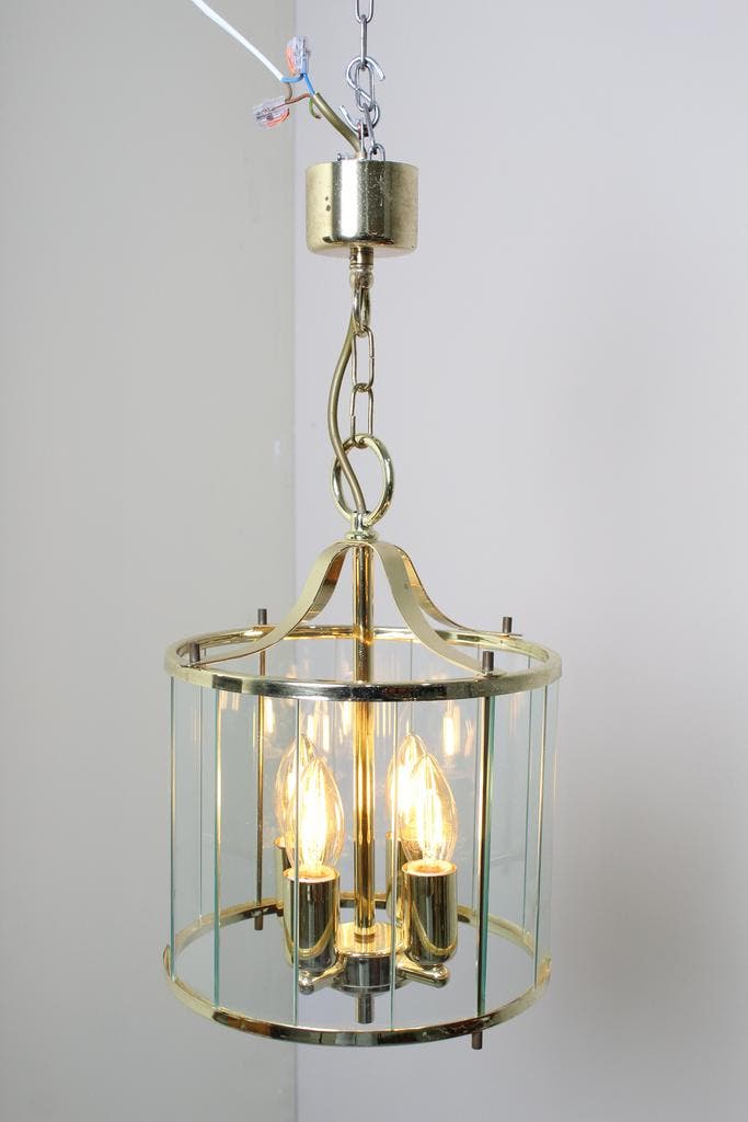 Vintage hanglamp messing, glas, Huis en Inrichting, Lampen | Hanglampen, Gebruikt, Glas, Metaal