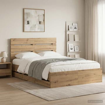 vidaXL Bed Frame with Storage and Headboard Artisan Oak 160, Bruin, Verzenden, Hout, Nieuw