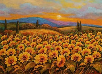 Gabriele Fabris (1958) - Tramonto nella campagna Toscana