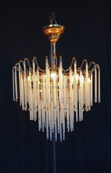 Plafondlamp - Messing, Kristal - Gevormd glas Murano
