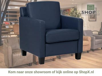 Leren fauteuil Smart - Toledo Kobalt (blauw) - Poten hout, Nieuw, Ophalen of Verzenden, Bohemian, Eigentijds, Modern, Retro, 50 tot 75 cm