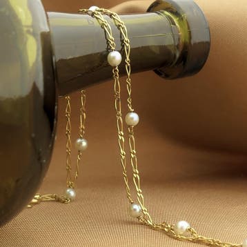18 krt. Vintage gouden ketting met parels., Gebruikt, Ophalen of Verzenden, Met edelsteen, Goud