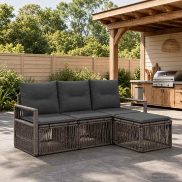vidaXL Tuinbankenset 4 st Grijs poly rattan, Tuin en Terras, Tuinsets en Loungesets, Verzenden, Nieuw, 4 zitplaatsen