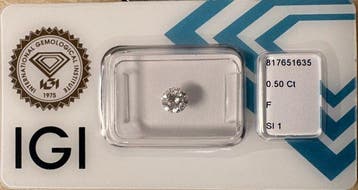 1 pcs Diamant (Natuurlijk) - 0.50 ct - Rond - F - SI1 -, Nieuw