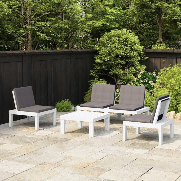 vidaXL 4-delige Loungeset met kussens kunststof wit, Tuin en Terras, Tuinsets en Loungesets, Loungeset, Nieuw, 4 zitplaatsen, Textileen