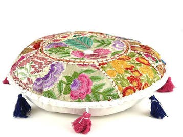 Ronde sier kussens patchwork kleurrijk vloerkussens India, Ophalen of Verzenden, Nieuw, Overige kleuren, Rond