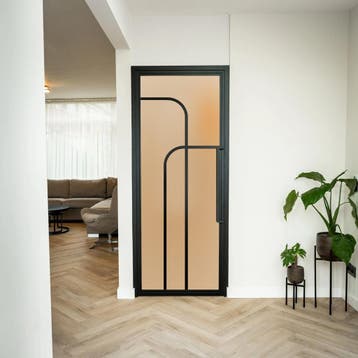 OUTLET: Stalen Binnendeur - Zwart - 4 Vlaks rond - Mat glas, Minder dan 80 cm, Binnendeur, Nieuw, Metaal