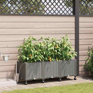 vidaXL Tuin Pot met Irrigatie en Wielen 3 st Lichtgrijs PP, Tuin en Terras, Verzenden, Nieuw, Minder dan 60 cm