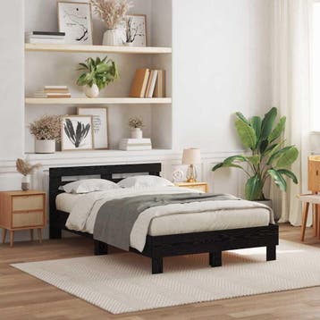 vidaXL Bedframe met hoofdeinde Zwart Eiken 120 x 190 cm, Verzenden, Zwart, Nieuw, Twijfelaar