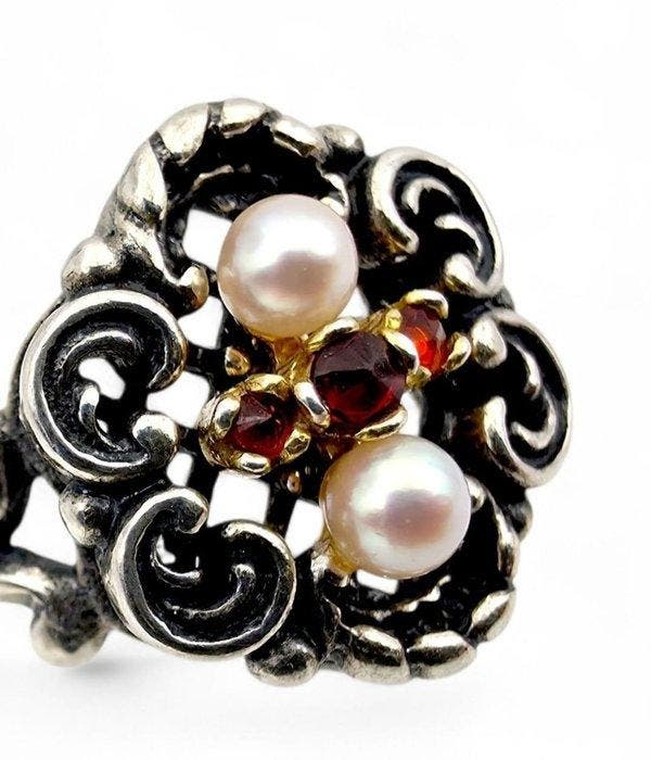 Zonder minimumprijs - Ring Zilver Parel - Granaat, Sieraden, Tassen en Uiterlijk, Ringen