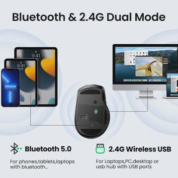 UGREEN Ergonomische Draadloze Muis: Bluetooth 5.0 & 2.4G, 40, Computers en Software, Verzenden, Nieuw