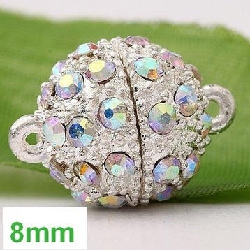 Magneet slotje 8 mm zilverkleur met strass AB, Ophalen of Verzenden, Nieuw, Overige typen