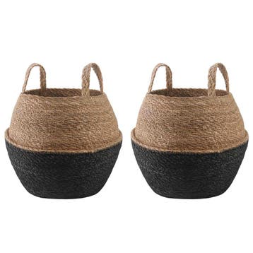 vidaXL Plantenpot met handvatten 2 st Zwart Ø 32 x 32 cm, Verzenden, Nieuw, 30 tot 60 cm