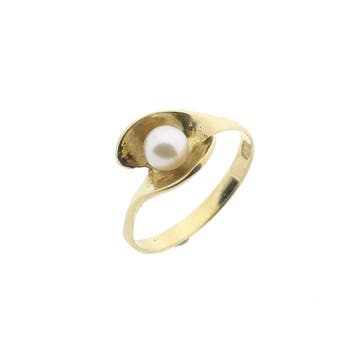 Vintage gouden ring met parel, Gebruikt, Ophalen of Verzenden, 17 tot 18, Met edelsteen