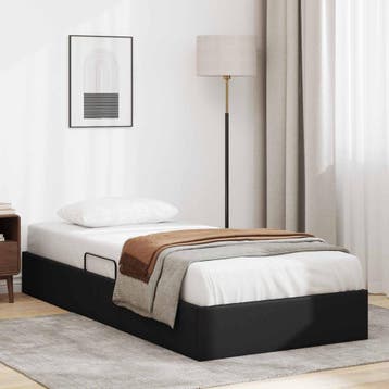vidaXL Ottoman Bedframe Zwart 90 x 200 cm Nep Leer, Overige materialen, Eenpersoons, Verzenden, Zwart