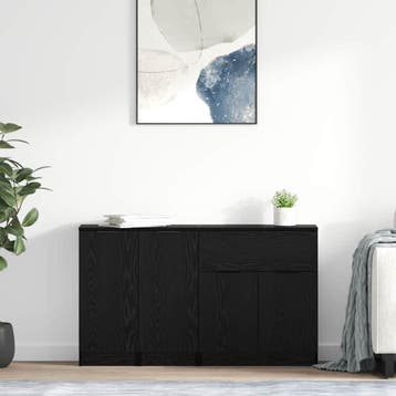vidaXL Dressoir 3 st Zwart eiken 69,5 x 34 x 180 cm Bewerkt, Verzenden, Nieuw, Overige houtsoorten, Minder dan 50 cm