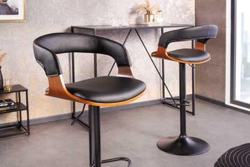 Retro barkruk MANHATTAN zwart kunstleer walnoothout met, Ophalen of Verzenden, Nieuw
