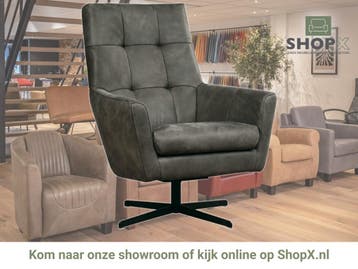 Leren draaifauteuil Central - Kenia Antracite (grijs), Nieuw, Ophalen of Verzenden, 75 tot 100 cm, Industrieel, Modern