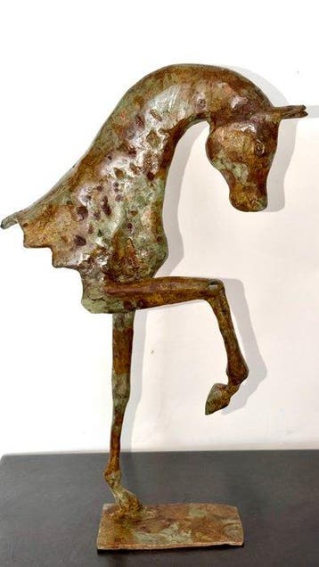 Abdoulaye Derme - sculptuur, Cheval cabré - 33 cm - Brons
