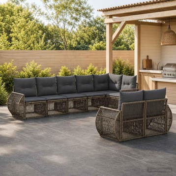 vidaXL Tuinbankenset 8 st Grijs en Donkergrijs poly rattan, Verzenden, Nieuw, 8 zitplaatsen