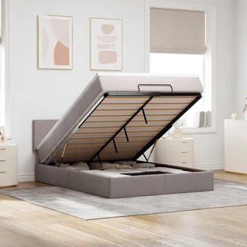 vidaXL Bed met matras 140x190 cm stof taupe, Verzenden, Stof, Nieuw, Tweepersoons