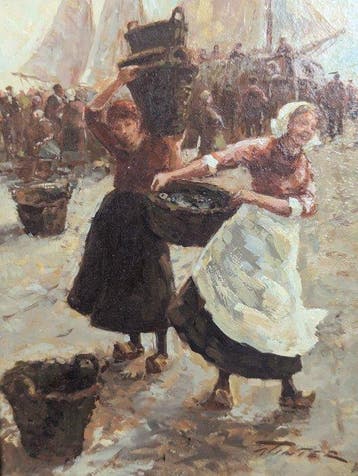 Jürgen Winter (1931-2010) - Fischersfrauen am Strand, Antiek en Kunst, Kunst | Schilderijen | Klassiek