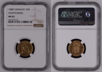 Duitsland 10 Mark Wuerttemberg 1888 F Ngc Ms 63 J 292 Kar..., Verzenden