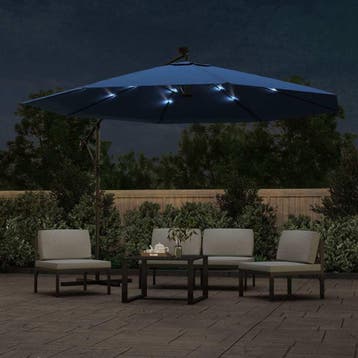 vidaXL Zweefparasol met LED-verlichting 350 cm azuurblauw, Verzenden, Nieuw, 3 tot 4 meter, Zweefparasol