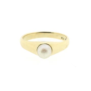 Vintage gouden ring met parel, Gebruikt, Ophalen of Verzenden, Kleiner dan 17, Met edelsteen