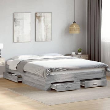 vidaXL Bedframe met lades bewerkt hout grijs sonoma eiken, Verzenden, 140 cm, 200 cm, Grijs