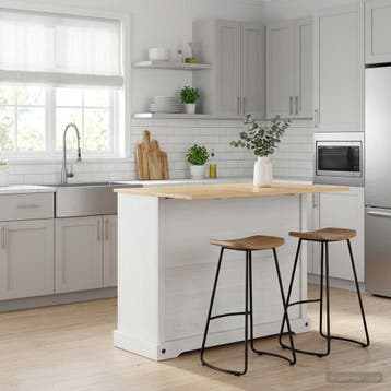 vidaXL Keuken Eiland Set Wit en Honing Was 112 x 70 x 91,5, Huis en Inrichting, Keuken | Keukenelementen, Verzenden, Nieuw, Wit