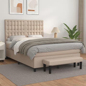vidaXL Boxspring met matras kunstleer cappuccinokleurig, Overige materialen, Bruin, Verzenden, 140 cm