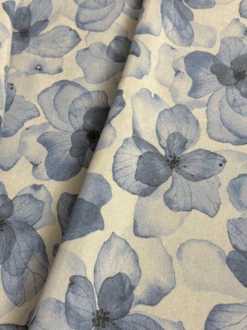 Elegante cretonne-stof Toile de Jouy blauw met typisch, Antiek en Kunst