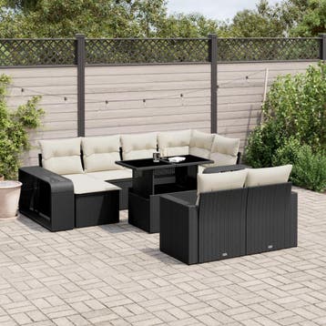 vidaXL 11-delige Loungeset met kussens poly rattan zwart, Tuin en Terras, Verzenden, Nieuw, Loungeset