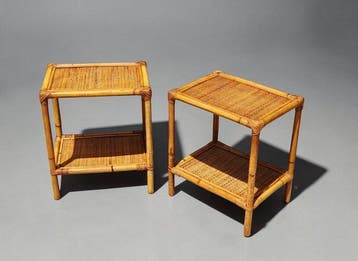 Nachtkastje - Bamboe, Rattan - Een paar nachtkastjes in