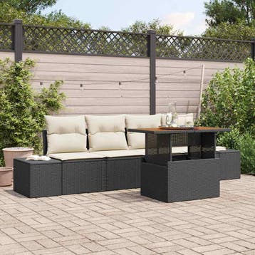 vidaXL Tuin Sofa Set 5 st Zwart Poly riet, Verzenden, Nieuw, Rotan, 5 zitplaatsen