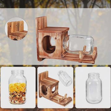 Houten Eekhoornvoerder met Glazen Pot (1L) - Winddicht & Duu, Verzenden, Nieuw