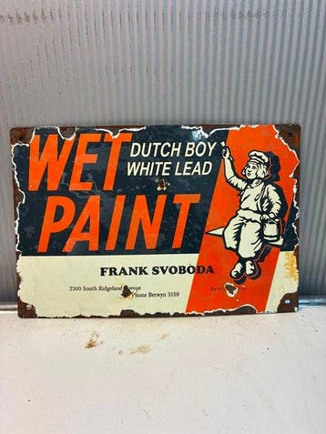 Dutch Boy Wet Paint – White Lead – Emaille Reclamebord -