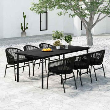 vidaXL 7-delige Tuinset zwart, Kunststof, Verzenden, 6 zitplaatsen, Nieuw