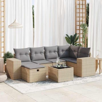vidaXL 7-delige Loungeset met kussens poly rattan beige, Verzenden, Nieuw, 7 zitplaatsen, Loungeset