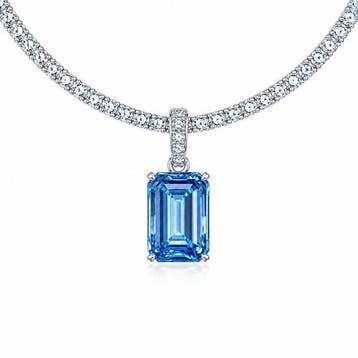 Halsketting - 14 karaat Witgoud - 19.31ct. tw. Blauw Diamant, Nieuw