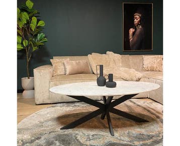 Salontafel Faye | Ovaal | Wit marmer, Huis en Inrichting, Tafels | Salontafels, Ophalen of Verzenden, Nieuw