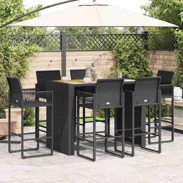 vidaXL 7-delige Tuinbarset zonder kussens poly rattan acacia, Verzenden, Nieuw, 6 zitplaatsen