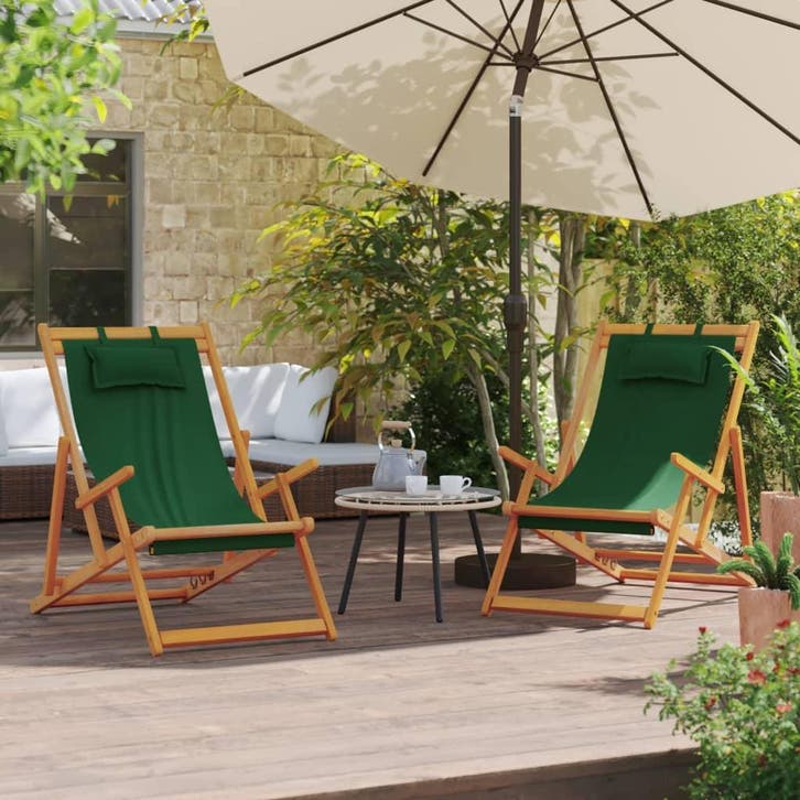 vidaXL Strandstoelen 2 st inklapbaar stof groen, Tuin en Terras, Tuinstoelen, Nieuw, Verzenden