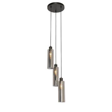 Moderne hanglamp zwart met smoke glas 3-lichts - Stavelot, Verzenden, Nieuw, Glas, Modern